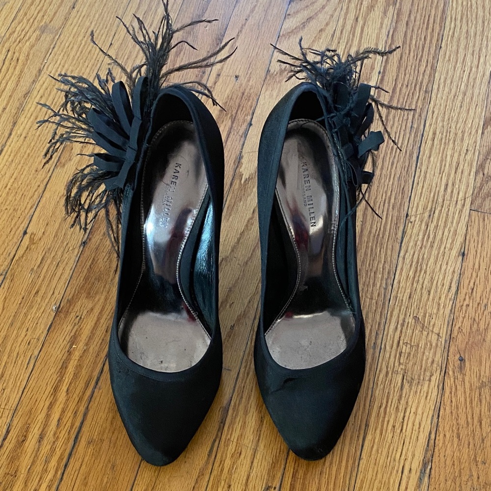 Karen Millen Black Feathered Heels